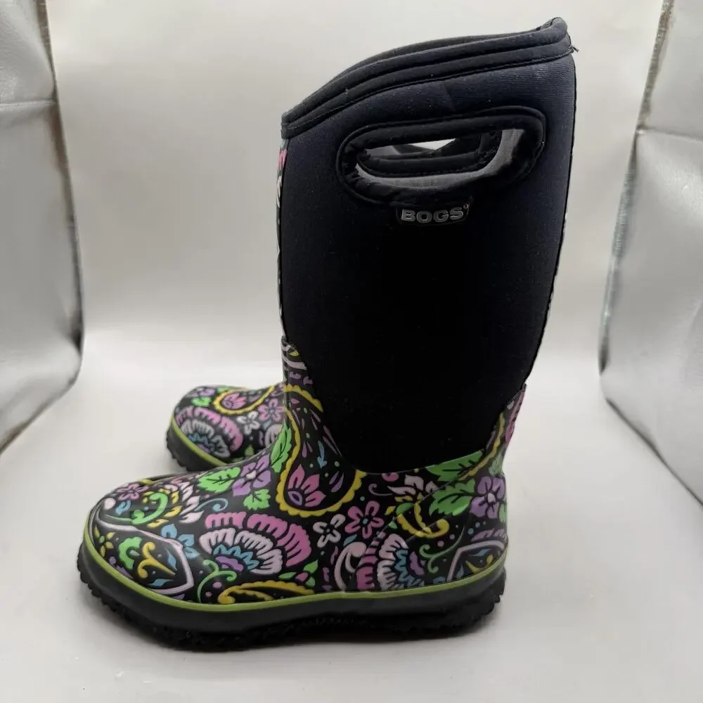 Bogs ClassicTuscany Winter Boots Kids Size 2 Multicolor Paisley Rain Waterproof